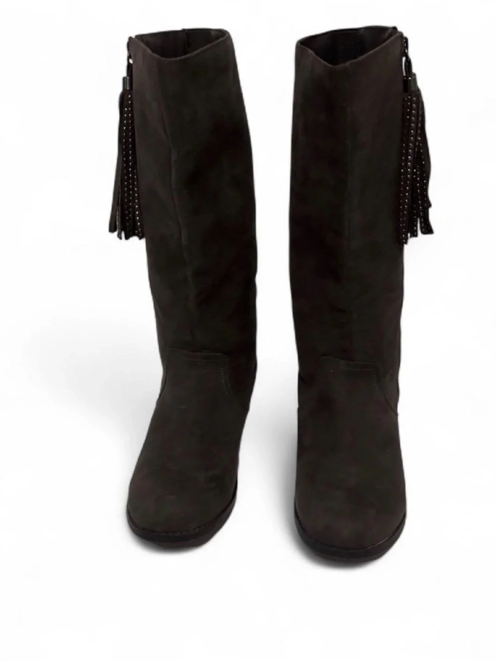 Wonder Nation Dark Gray Faux Suede Tall Boots Side Zipper Tassel Detail Size 6